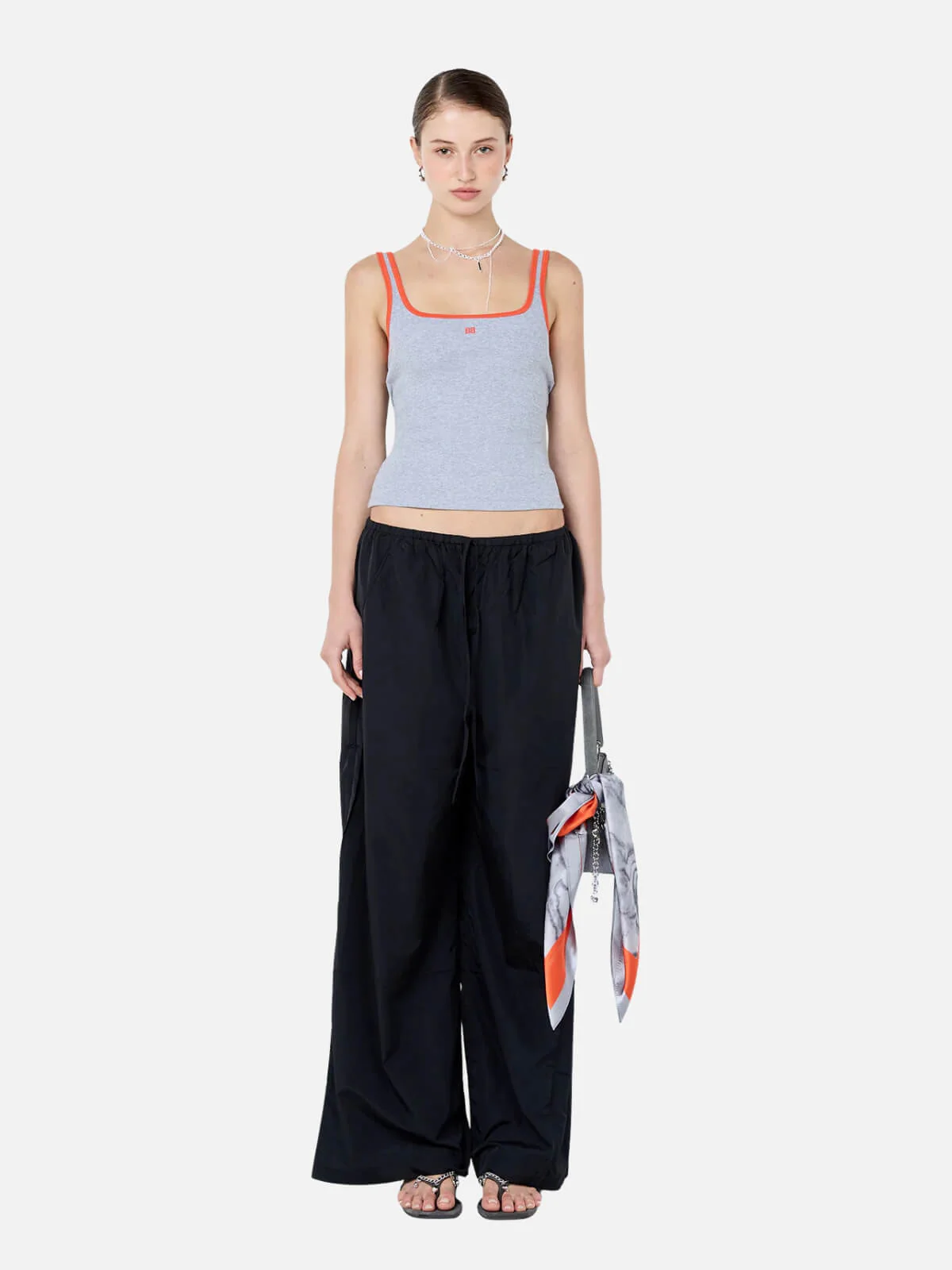 Lana Square Neck Tank - Grey Marle/Tangerine