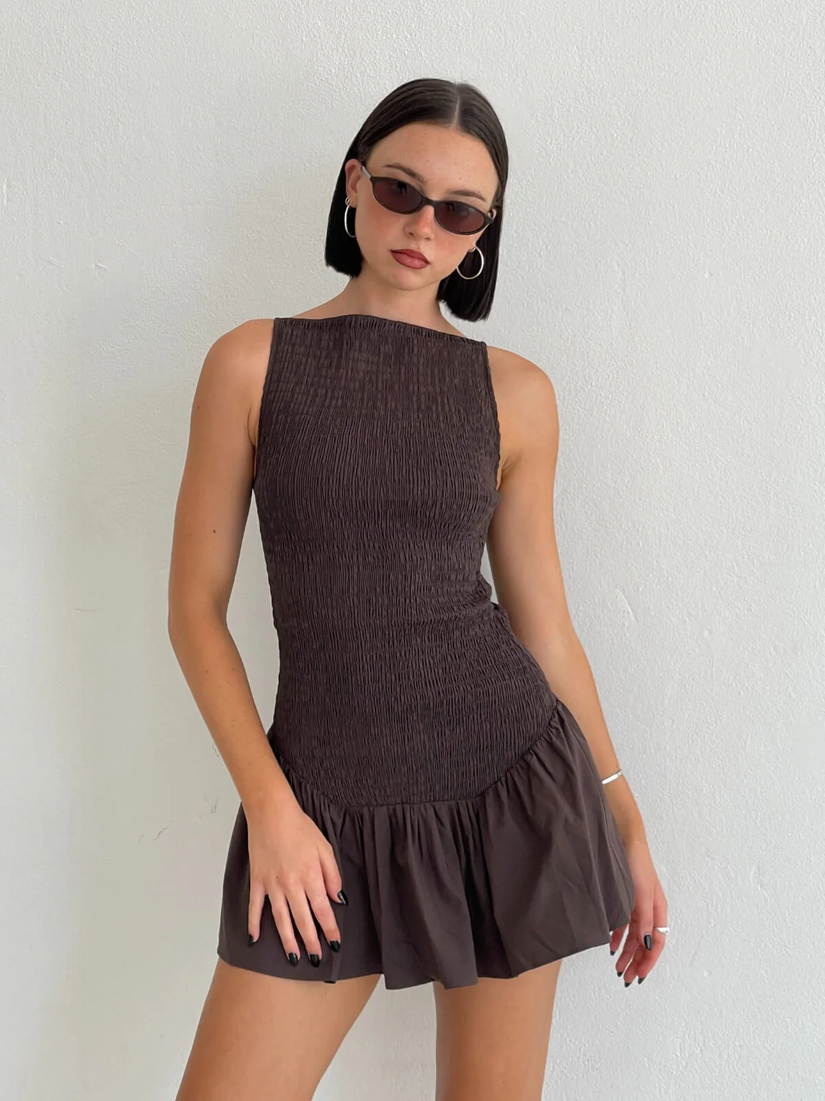 Marceline Mini Dress - Dark Choc - Image 4