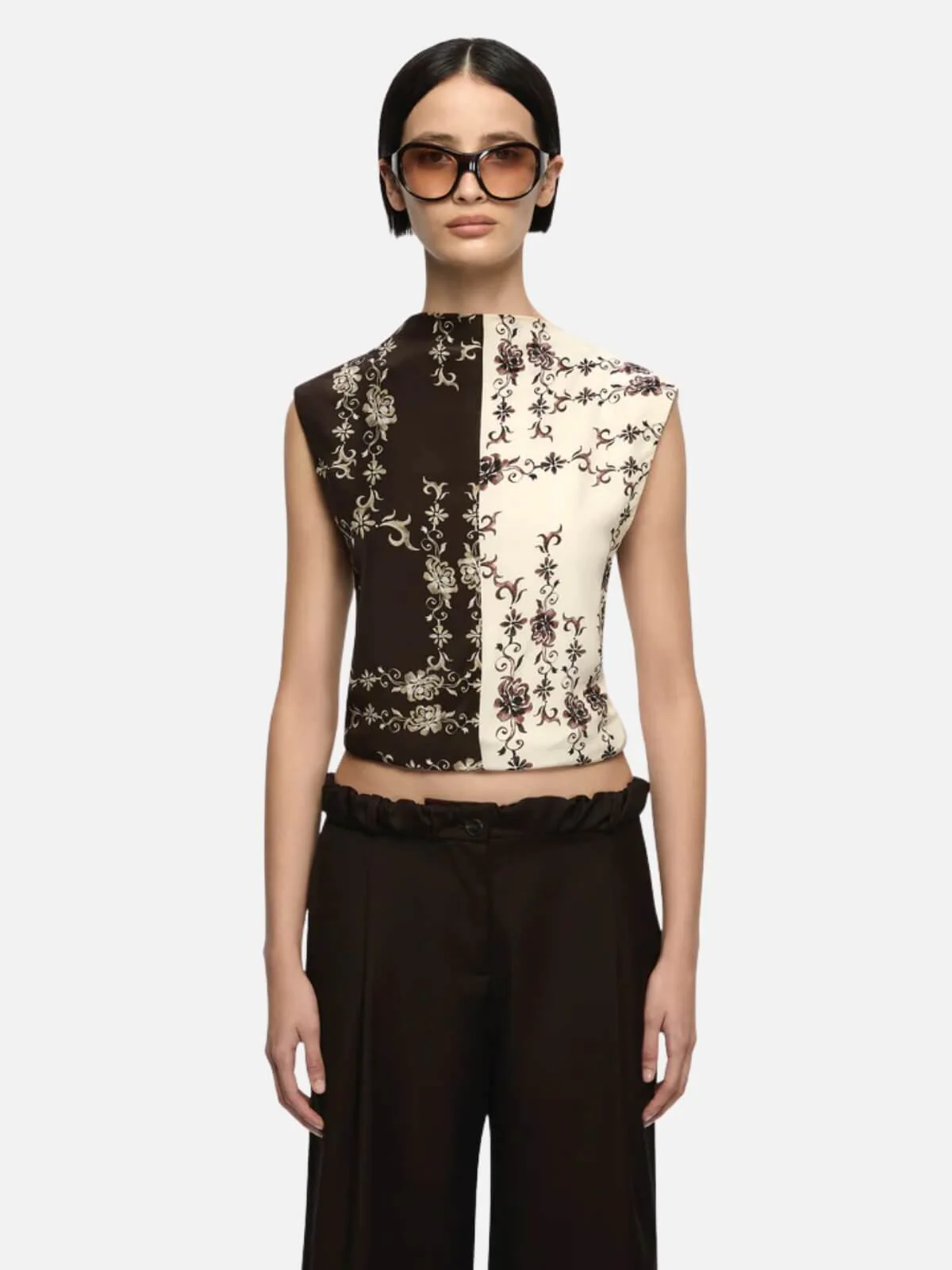 Myah Top - Geo Vine Floral Choc/Cream - Image 3