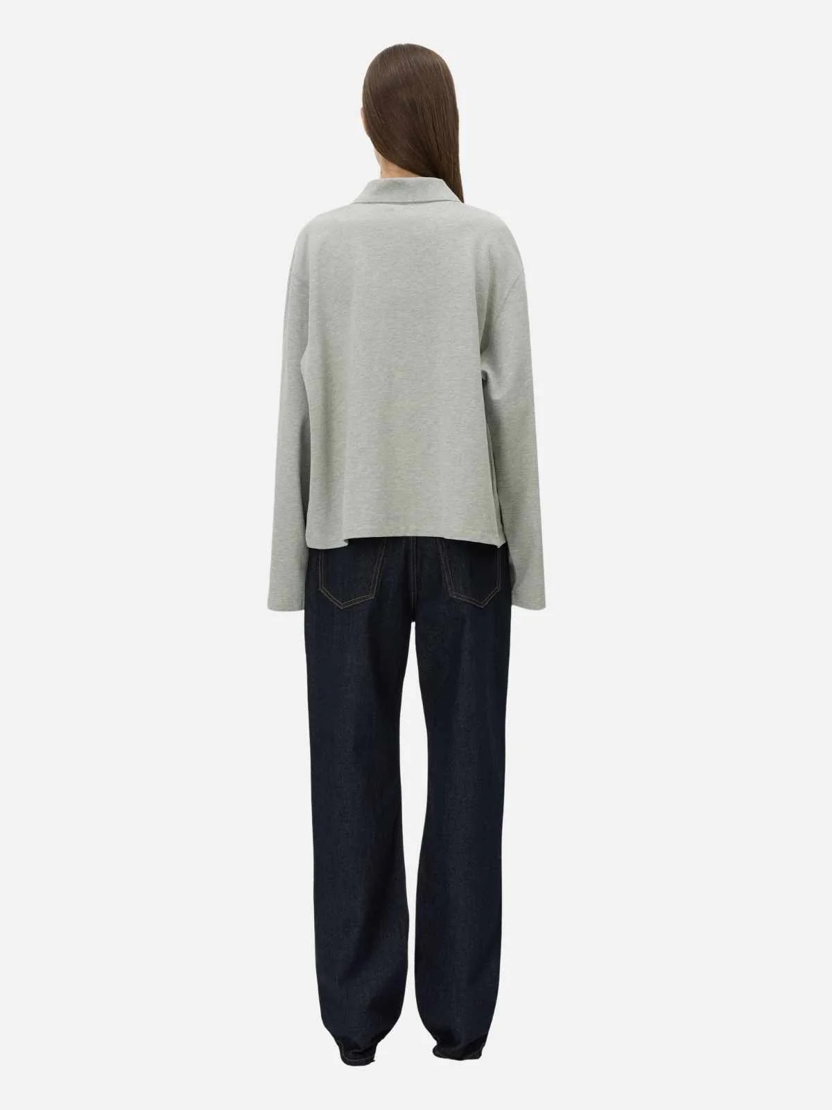 Moreno Long Slv Polo Top - Grey Marle - Image 2