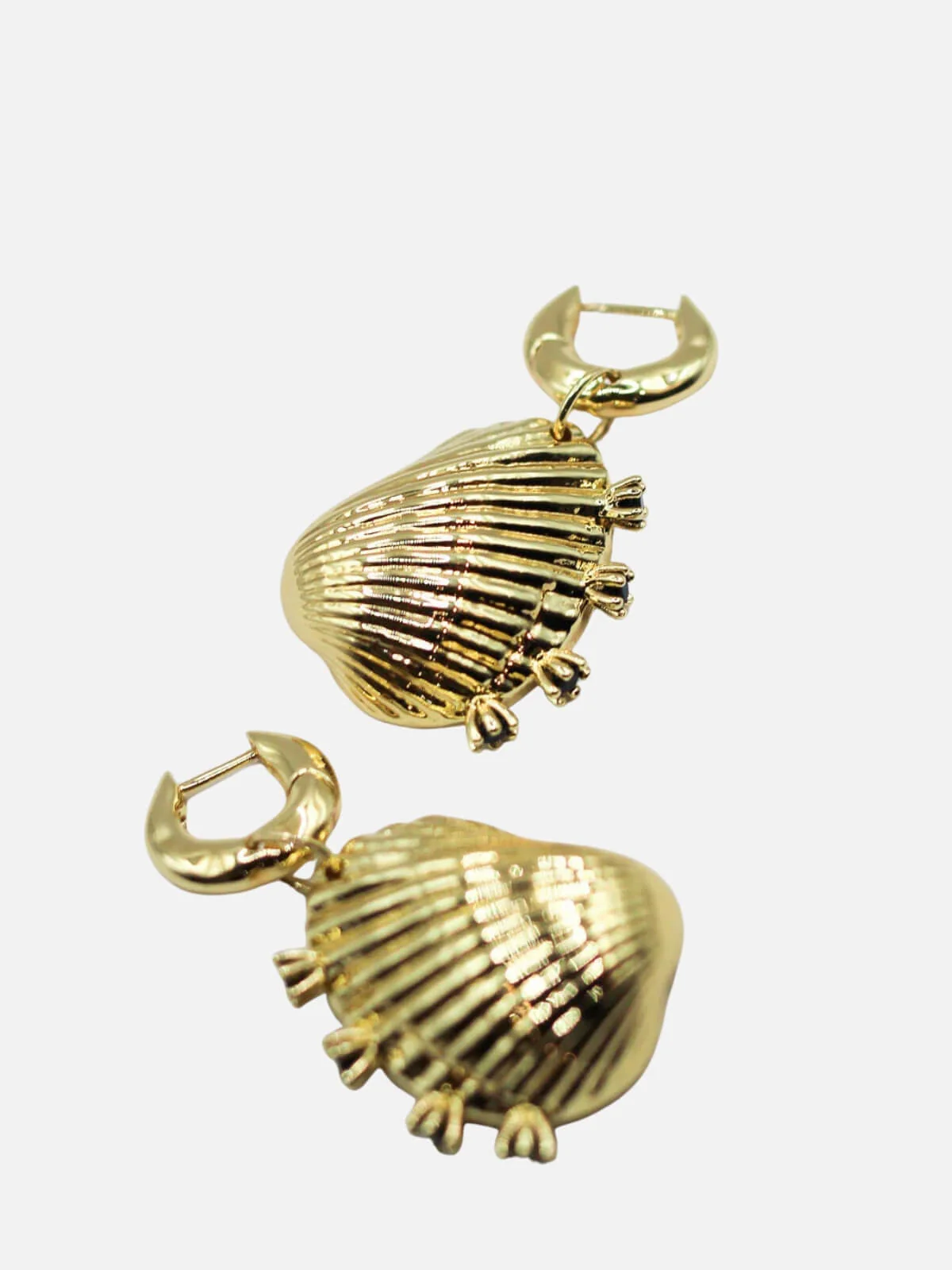 Salty Spiked Shell Earrings: Brass + 18K Gold Plating + Onyx - Image 2
