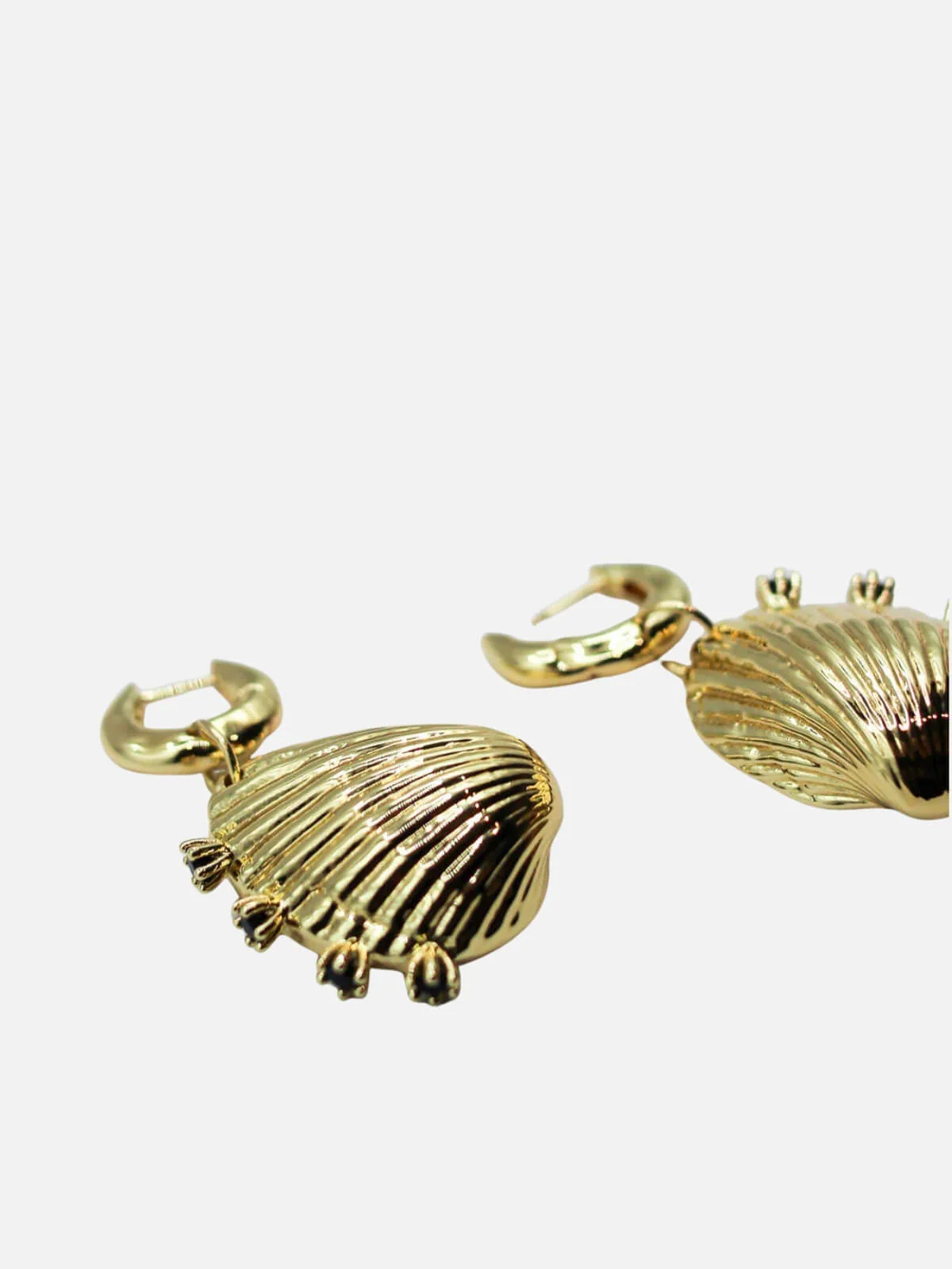 Salty Spiked Shell Earrings: Brass + 18K Gold Plating + Onyx - Image 3