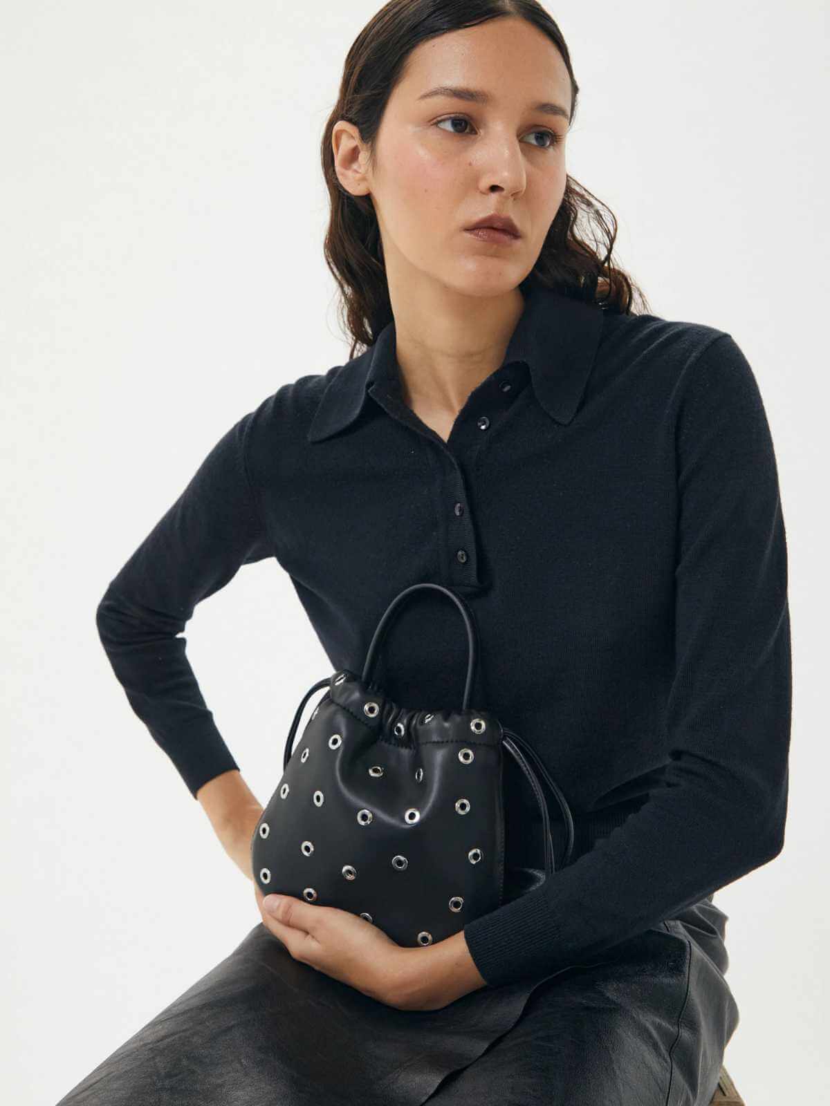 Halle Eyelet Crossbody Bag - Black - Image 3