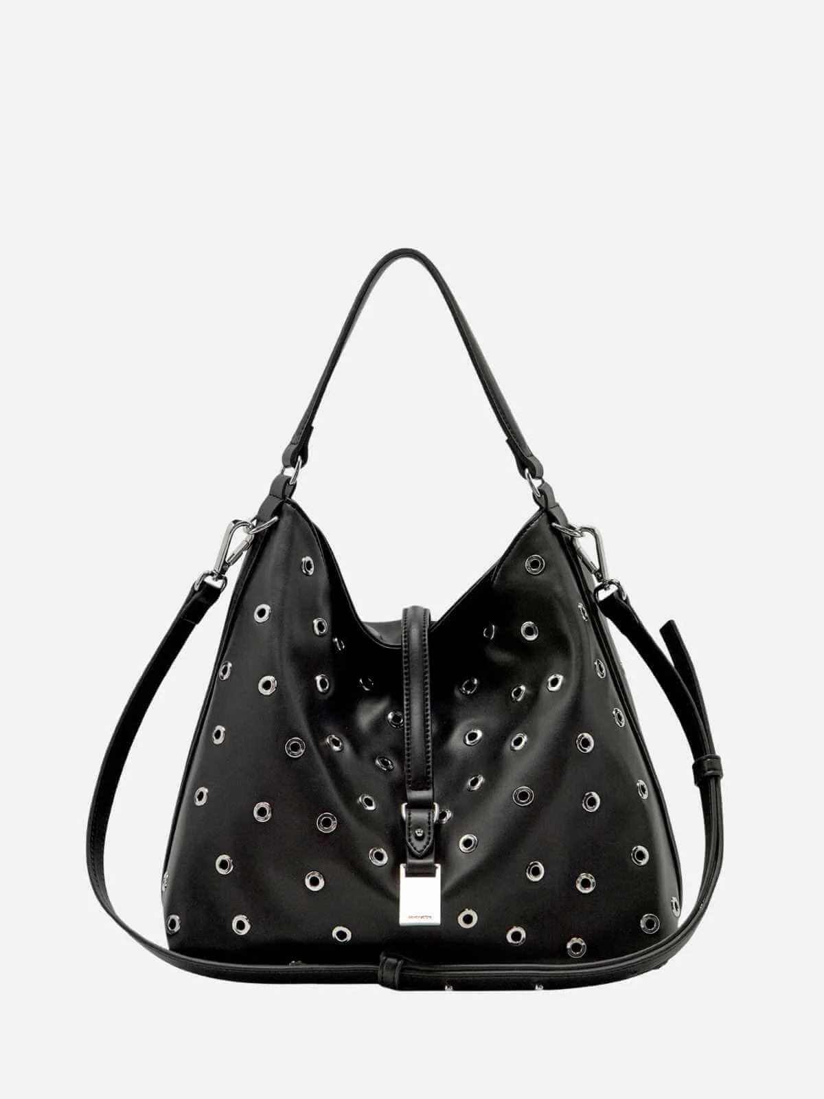 Josie Eyelet Bucket Bag - Black