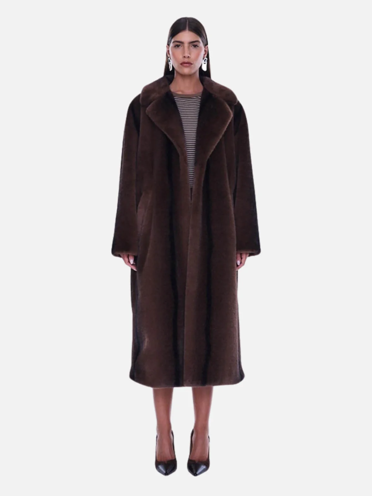 Nova Longline Faux Fur Jacket - Brown Multi