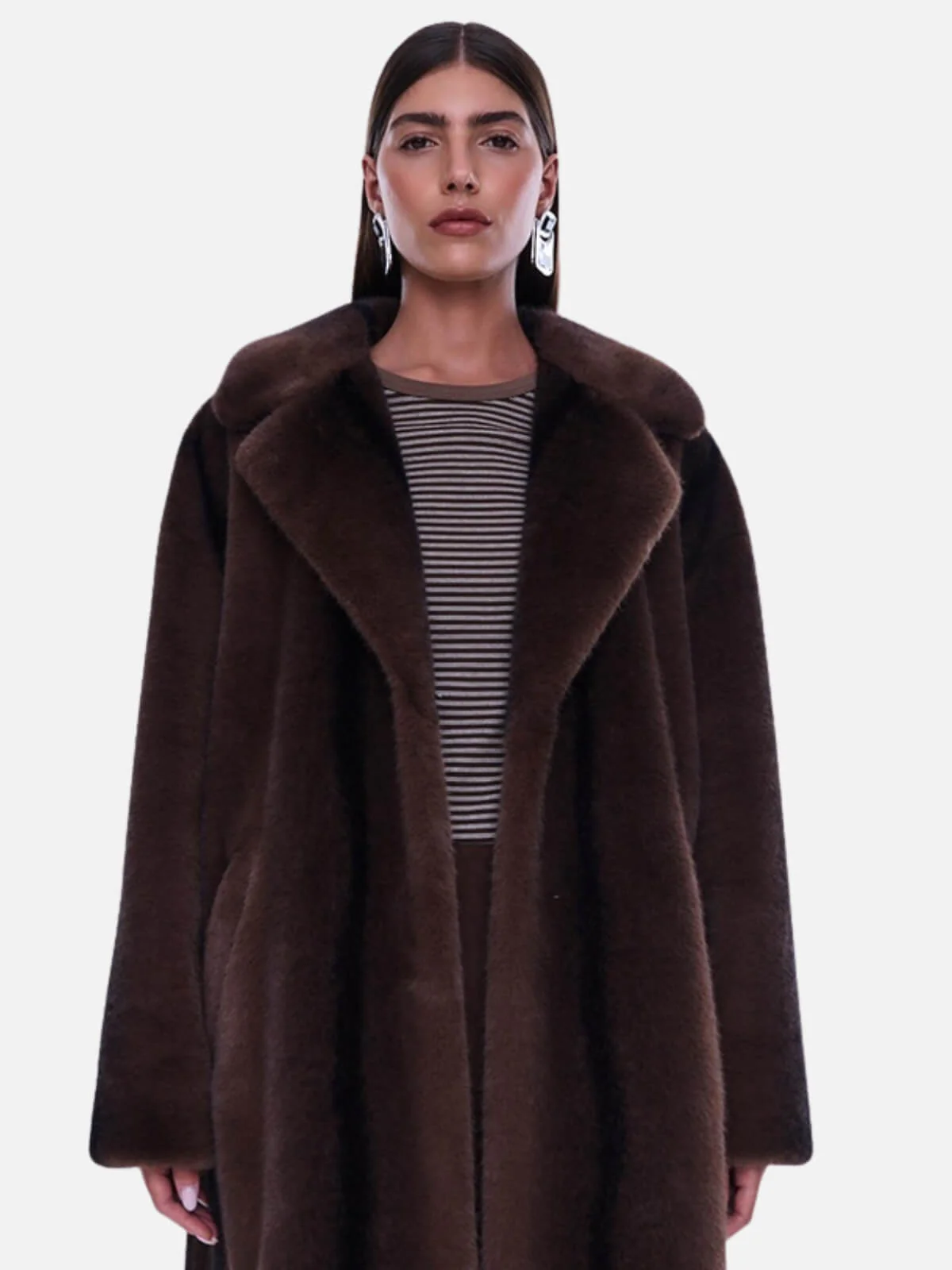 Nova Longline Faux Fur Jacket - Brown Multi - Image 3