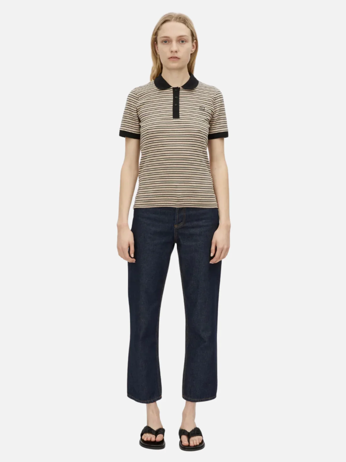 Platinum Short Sleeve Polo - Oat Stripe