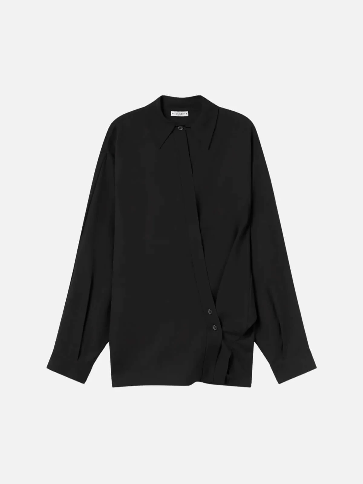 Wool Silk Cross Over Shirt - Black - Image 3