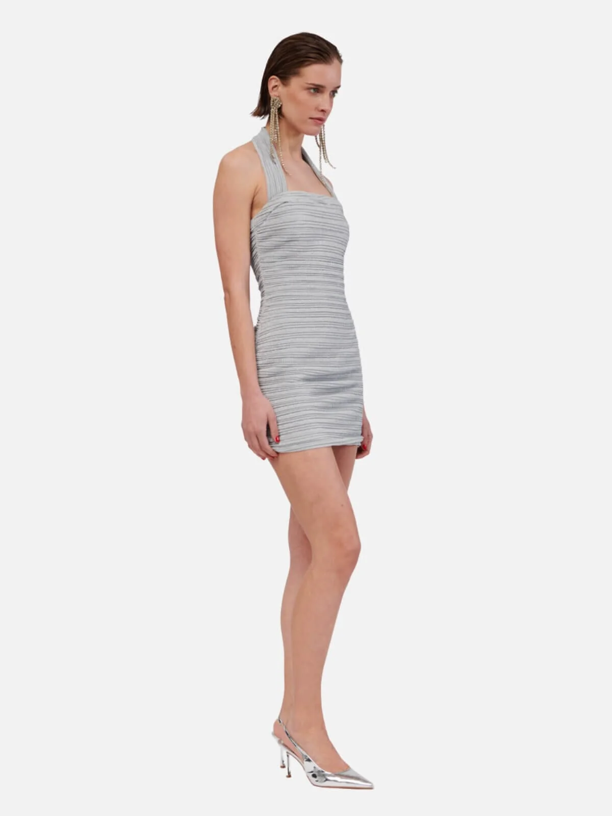 Stevie Mini Halter Dress - Silver - Image 3