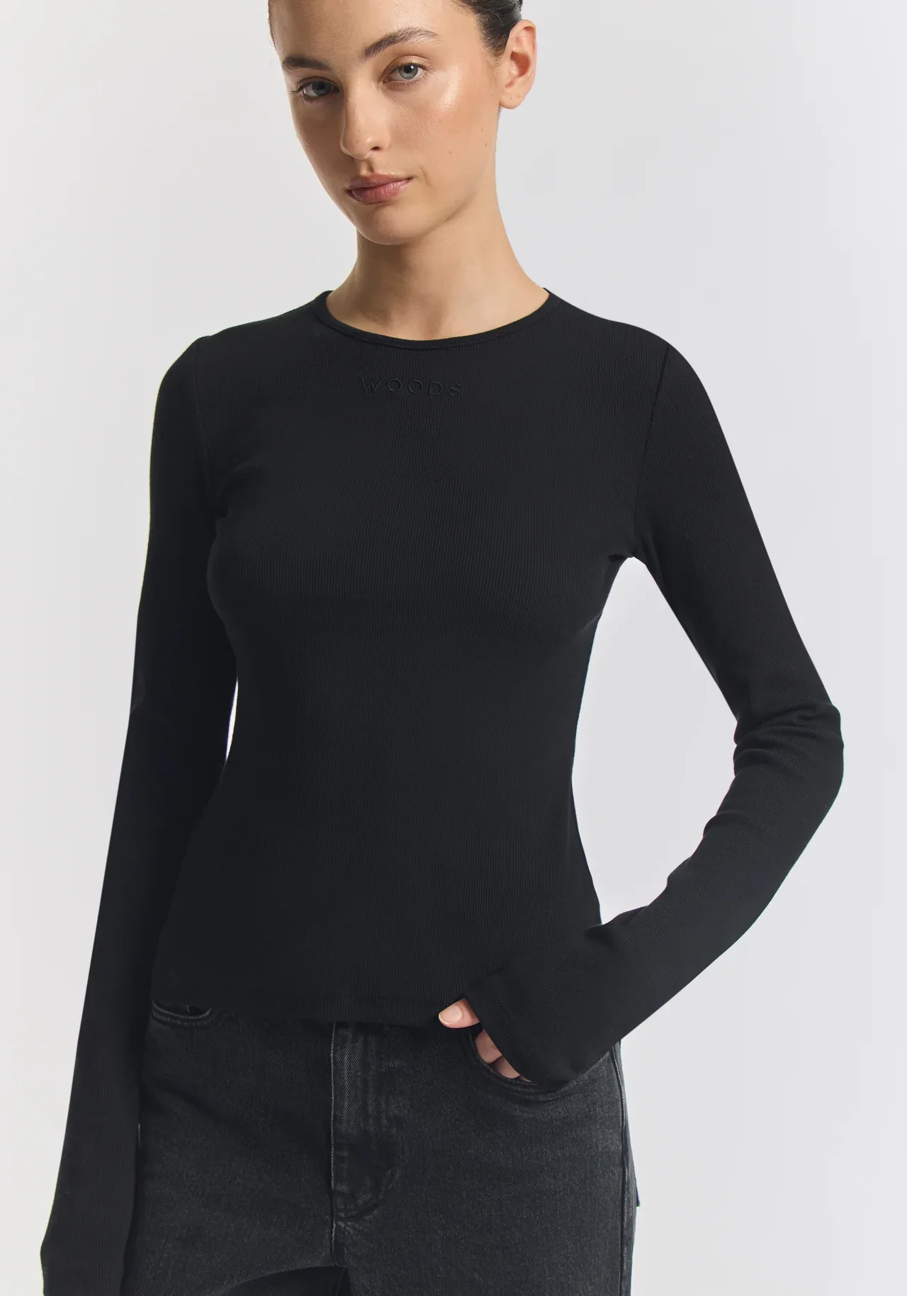 Woods Rib Longsleeve Tee - Black - Image 3